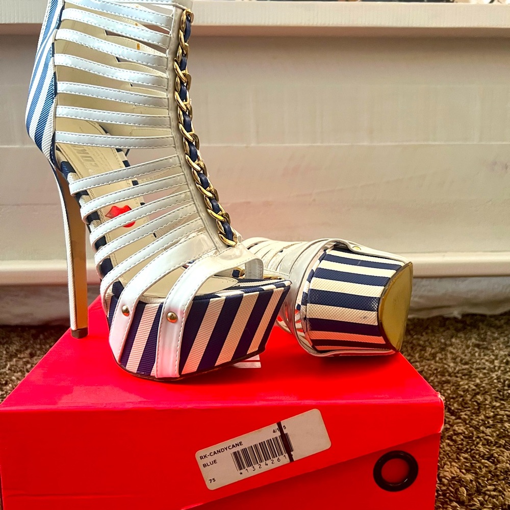 Size 7.5 Candy Cane Blue Heels